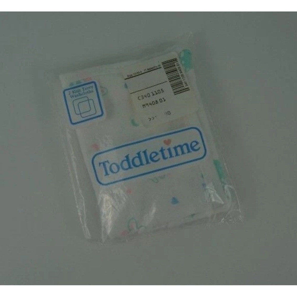 Vintage Toddletime 2 Knit Terry Washcloths Baby Infant White Green Blue Bunny